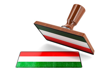 Wooden stamper, seal with Hungarian flag, 3D rendering