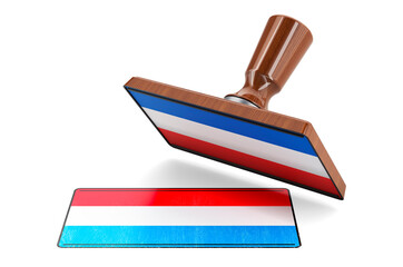Wooden stamper, seal with Luxembourgish flag, 3D rendering
