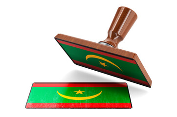 Wooden stamper, seal with Mauritanian flag, 3D rendering
