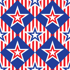 USA flag background design. Stars and stripes concept background. American Independence Day seamless pattern. Red, blue and white colors. Vector illustration. 