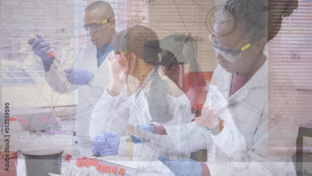 Poster animation of data processing over diverse doctors doing experiments