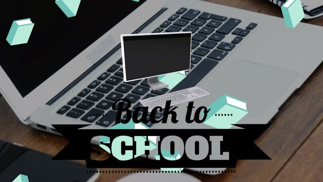 Animation of back to school text over laptop