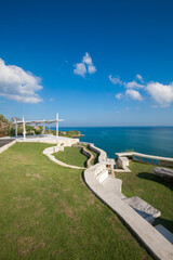 White Pavilion against a panorama of at the ocean