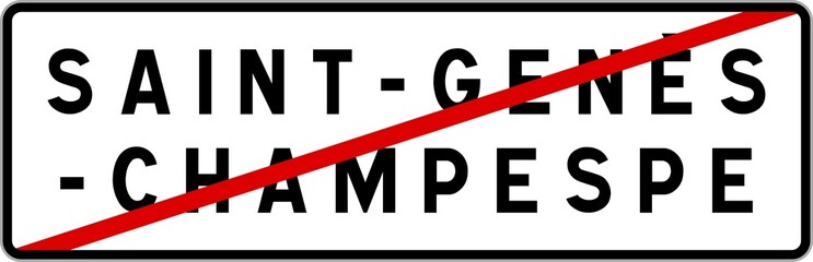Fototapeta premium Panneau sortie ville agglomération Saint-Genès-Champespe / Town exit sign Saint-Genès-Champespe