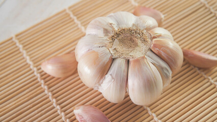 garlic on a wooden board