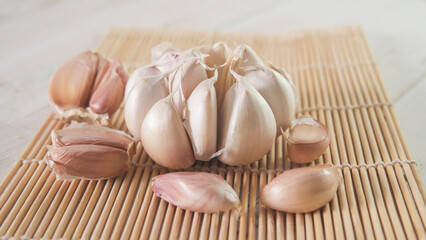 garlic on a wooden board