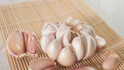 garlic on a wooden board