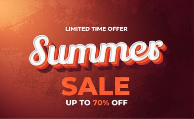 Vintage Summer sale banner orange color template design, Big sale special up to 70% off. Super Sale, end of season special offer banner.