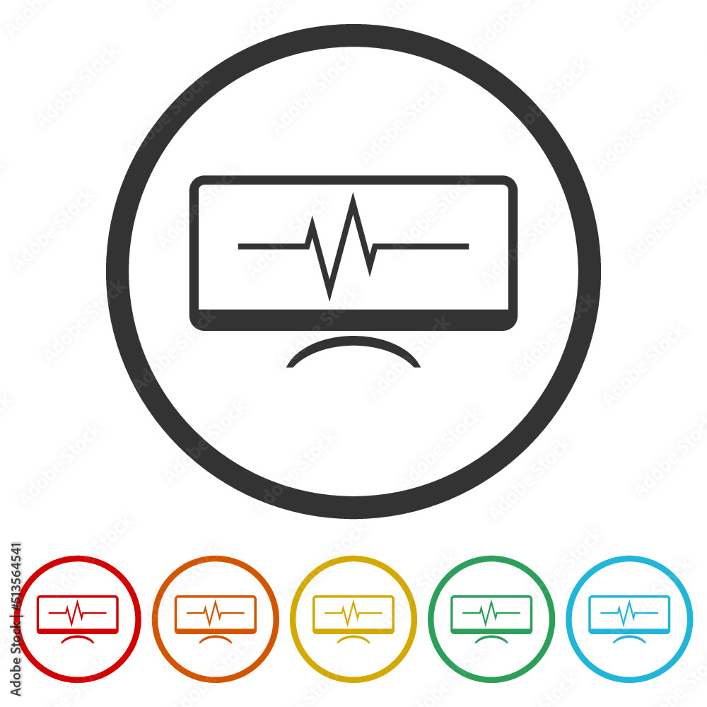 Poster Monitor with cardiogram icons in color circle buttons