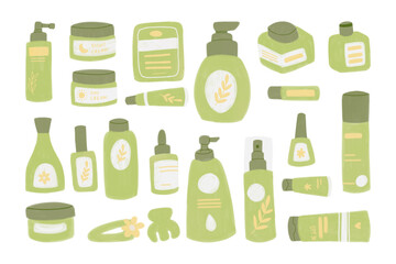 Cute Pastel Green Beauty Care Clipart Set