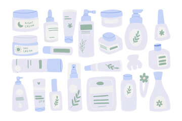 Cute Pastel Blue Beauty Care Clipart Set