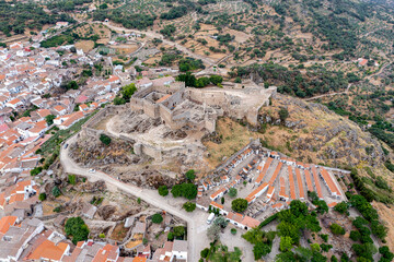 The ancient castle of montanchez near Caceres, Extremadura, Spain, freely accessible to tourists, is situated on top of a mountain