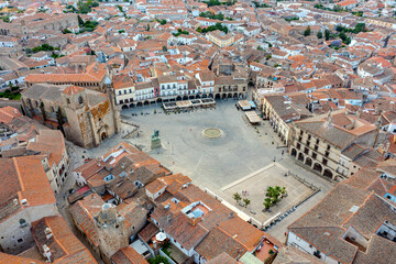 View of Plaza Mayor at Trujillo, Caceres, Extremadura in Spain.