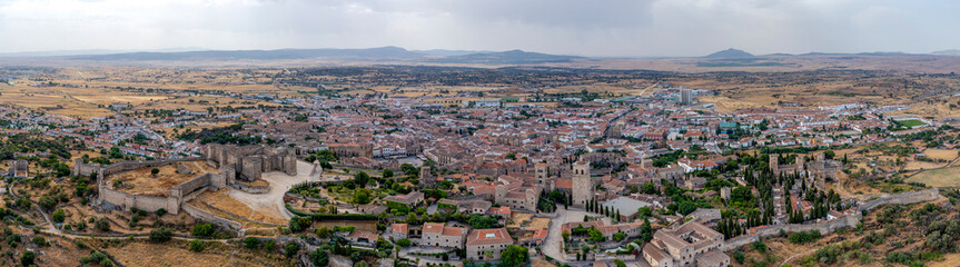 Great aerial panoramic view of Trujillo, a Spanish municipality in the province of Caceres, Extremadura. Spain