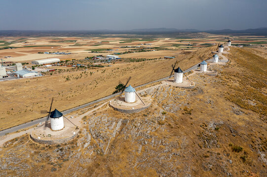 Cervantes Don Quixote windmills. Consuegra, Castile La Mancha, Spain, Europe
