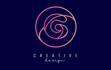 Gradient outline letter G logo with circle frame and monogram design. Letter G with geometric design.