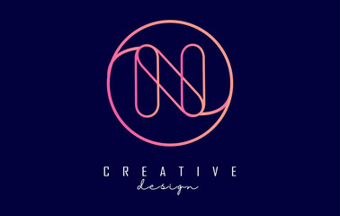 Gradient outline letter N logo with circle frame and monogram design. Letter N with geometric design.