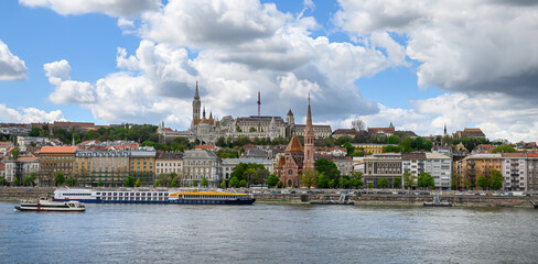 View of Buda side of Budapest, Hungary with the Buda Castle, St. Matthias and Fishermen's Bastion