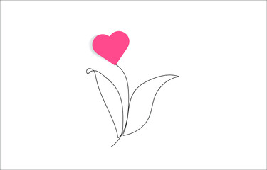 flower line with paper heart vector love.Hand flower hearts with thin lines that resemble signatures love on white background vector illustration.