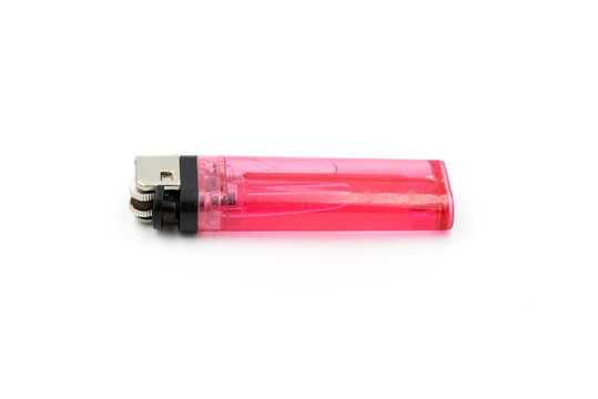 Close-up red gas lighter isolated on the white background.