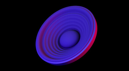3d rendering, Close up loudspeaker with neon color, side view shot, 3d rendering, isolated on black background.
