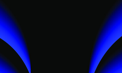 Black background and flat space with blue curves on the sides