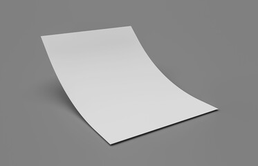 3d rendering of a bent empty sheet of paper isolated  on gray background - obrazy, fototapety, plakaty