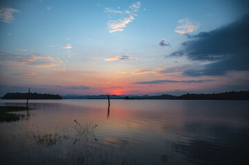 Beautiful sunset view of Pom pee view point.Pom Pee viewpoint is located in Khao Laem National Park, Thong Pha Phum district, Kanchanaburi province
