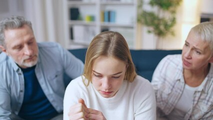 Parents scolding their daughter, complicated relationship, bad attitude
