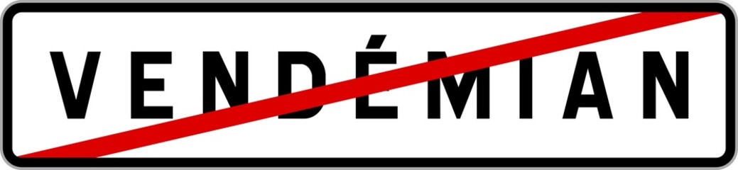 Fototapeta premium Panneau sortie ville agglomération Vendémian / Town exit sign Vendémian