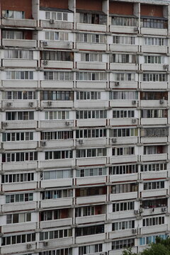Old multi storey Russian apartment building background texture