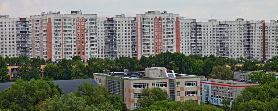 Moscow district Konkovo panorama residential buildings view at summer day
