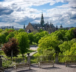 Poster view from a terrace at Skansen onto the building of the nordic museum in Stockholm, Sweden © leopold