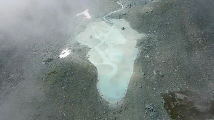 Beautiful view of a glacial lake in the alps on a cloudy day