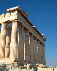 The east front of Parthenon ancient temple on Acropolis hill, Athens, Greece. Space for your text...