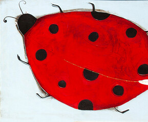 ladybug close up, child's oil painting - 513580573