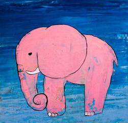 pink elephant, children's oil painting