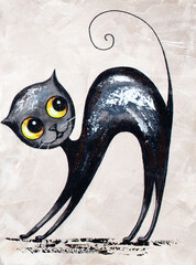 oil painting of a funny cat with big eyes - 513580576