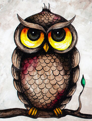 oil painting of an owl animal, looking angrily