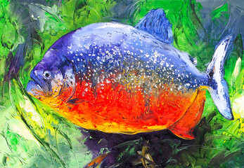 oil painting of a large colored fish - 513580578