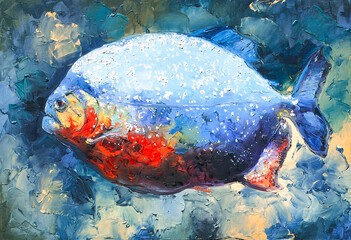  oil painting of a large colored fish