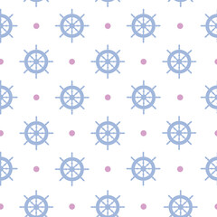 Marine seamless pattern with steering wheel and circles. Trendy maritime style background. Sea theme. Vector illustration.