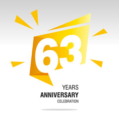 63 Years Anniversary celebration modern origami speech logo icon yellow white vector