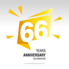 66 Years Anniversary celebration modern origami speech logo icon yellow white vector