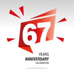 67 Years Anniversary celebration modern origami speech logo icon red white vector