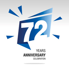 72 Years Anniversary celebration modern origami speech logo icon blue white vector