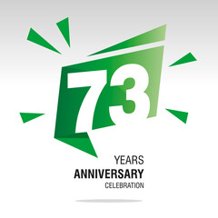 73 Years Anniversary celebration modern origami speech logo icon green white vector