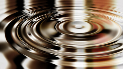 Silver ripple effect in liquid material after a drop splashed into a puddle. Creative copyspace of metallic circle detail and waves. Silver resonance background and pattern. Concentric water surface