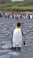 Fototapeta premium King penguin (Aptenodytes patagonicus) in front of a colony at Gold Harbor, South Georgia Island