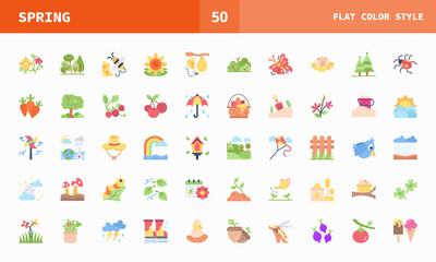 Spring icon set flat color of vector icons. Can used for digital product, presentation, UI and many more.